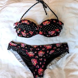 Victoria's Secret floral and polkadot strapless bikini Size Medium